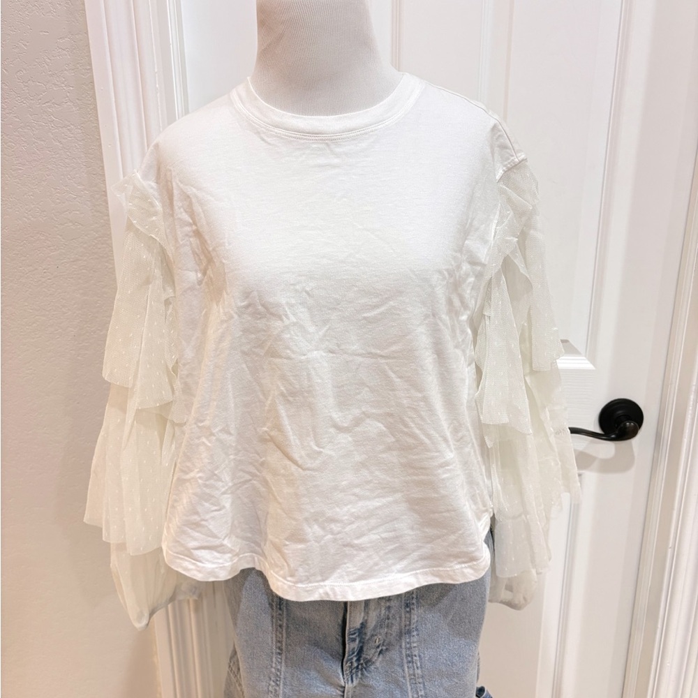 See By Chloe White Ruffle Long Sleeve Women’s Top Small